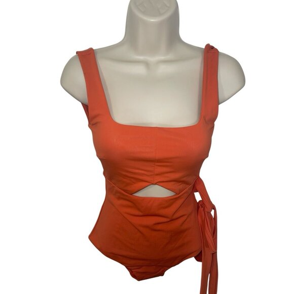 PEGGY HARTANTO Women's Size 4 Orange Cutout Side Tie Swimsuit One Piece READ - Picture 4 of 10